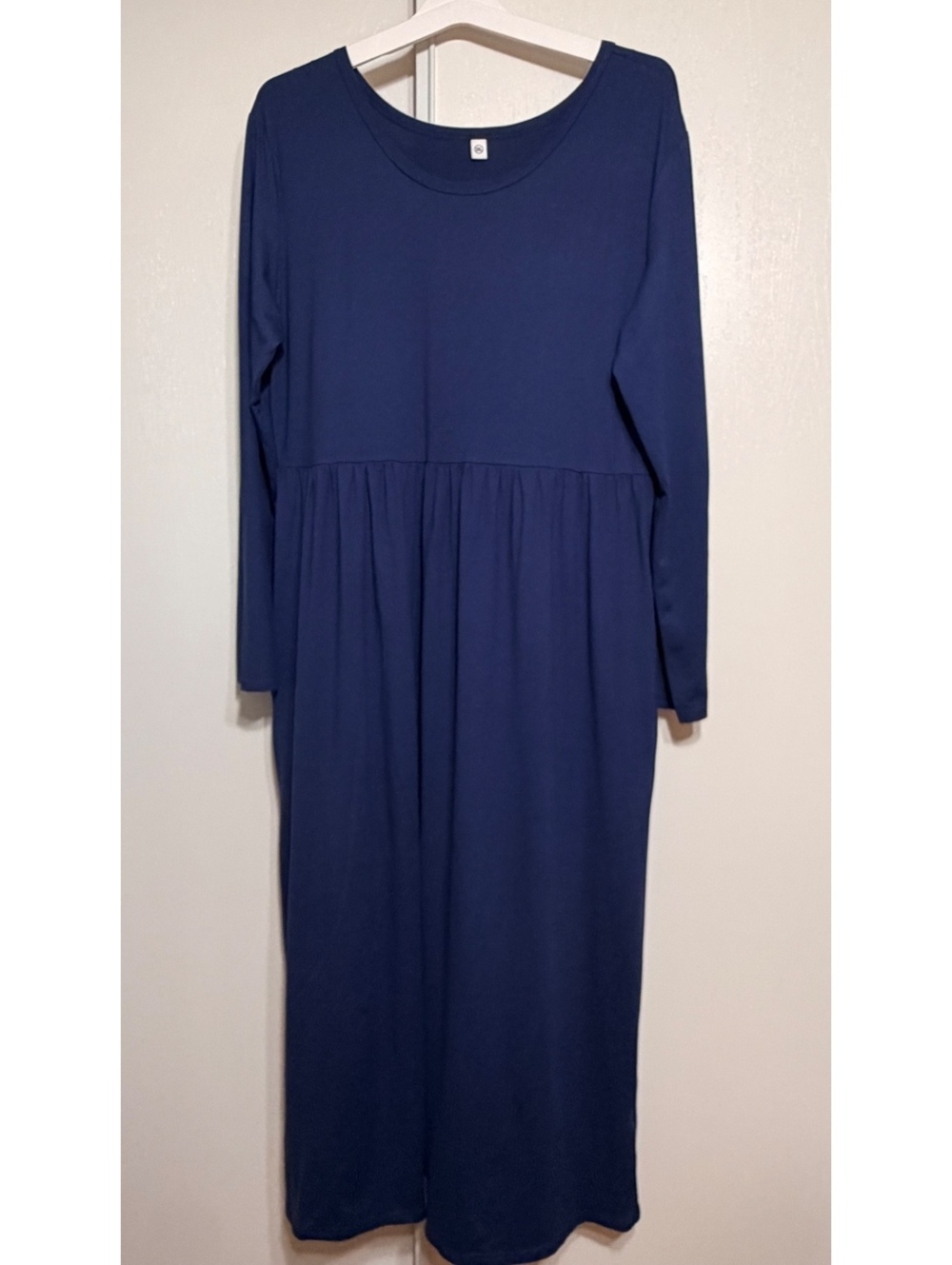 Women’s 2XL Blue Long Sleeve Maxi Dress Empire Waist Casual Stretch Lounge